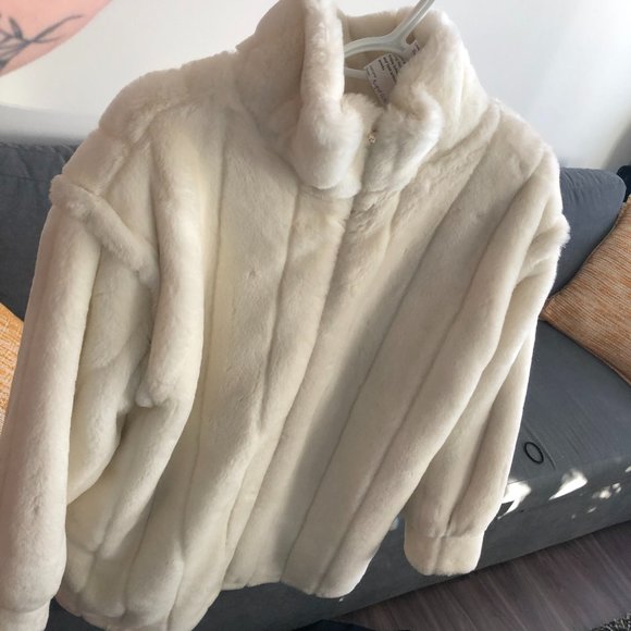 Ivory Faux-Fur Coat with Zipoff Sleeves - Picture 1 of 9